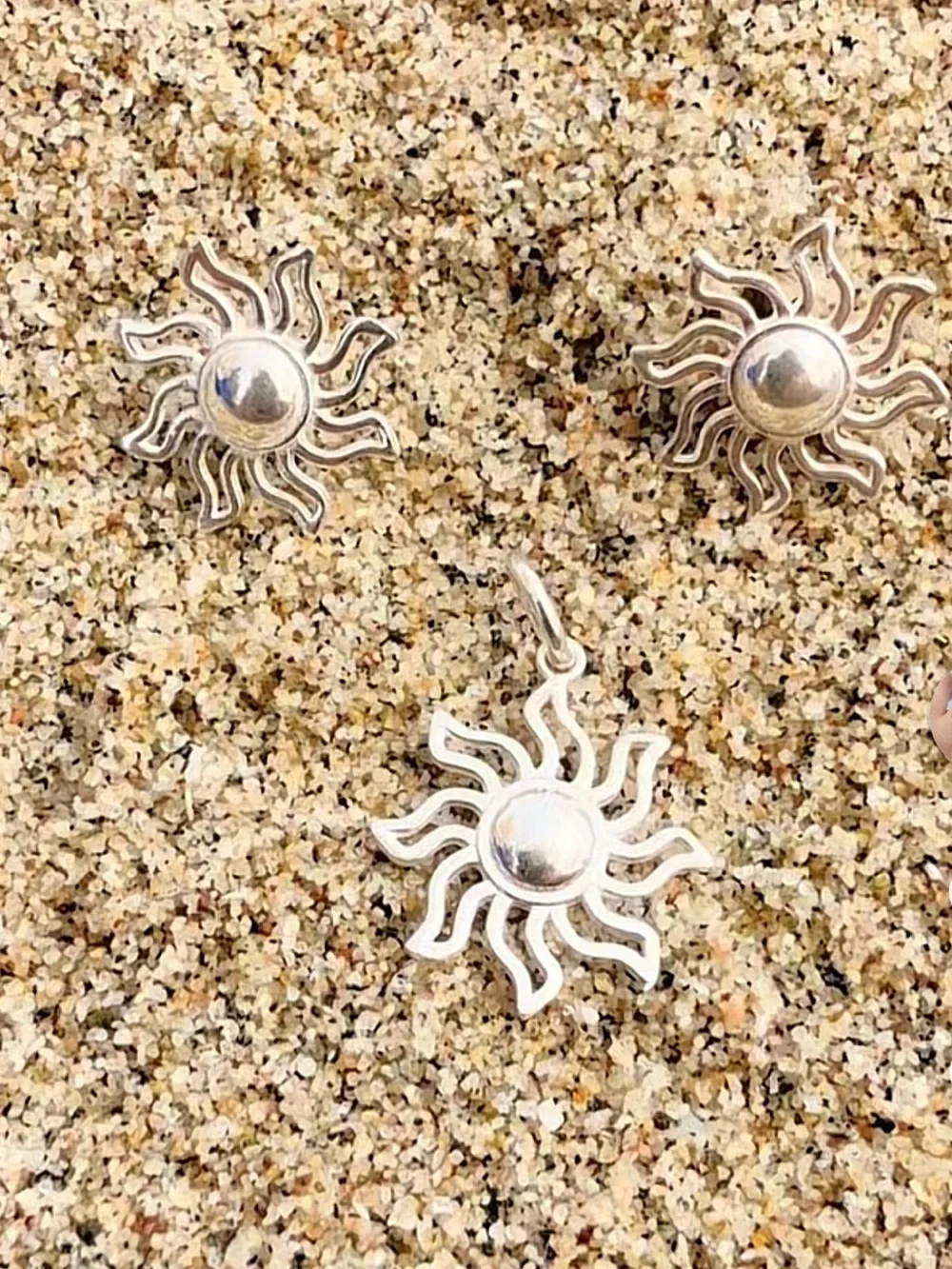 Set of earrings and sun charms in sterling silver 950 Made in Peru 20mm
